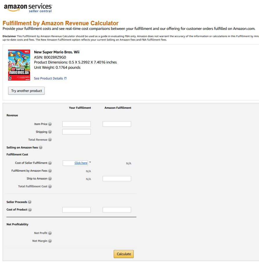 Amazon FBA calculator