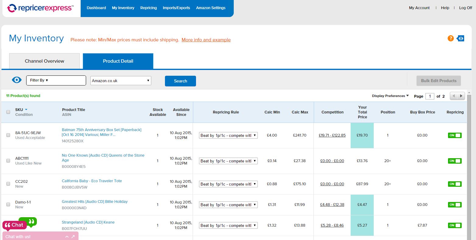 Pricing Detail screen